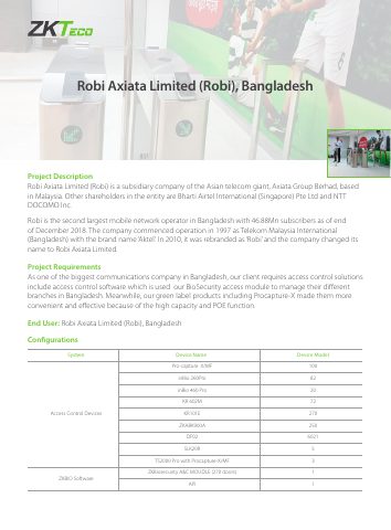 Couverture du document ZKTeco : Robi Axiata