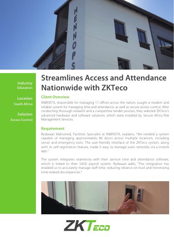 Couverture du document ZKTeco : W&RSETA