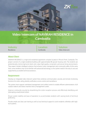 غلاف وثيقة ZKTeco: NAVIKAH Residence