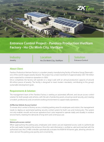 Couverture du document ZKTeco : Pandora Production Vietnam