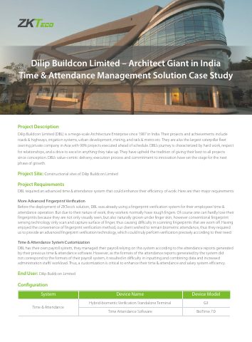 غلاف وثيقة ZKTeco: Dilip Buildcon
