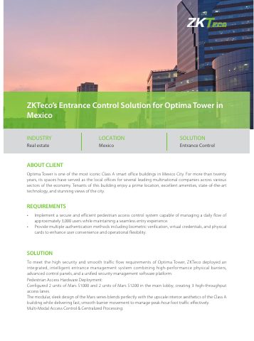 غلاف وثيقة ZKTeco: Optima Tower