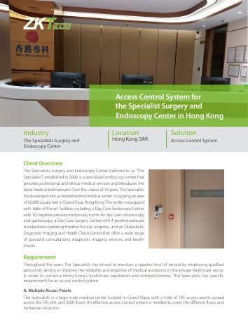 غلاف وثيقة ZKTeco: The Specialists Surgery and Endoscopy Center